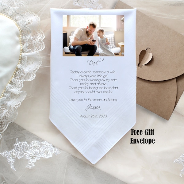 Father of the Bride PHOTO handkerchief, Today a bride, wedding Gift for dad Personalized, photo and custom message printed MS2FCHA[132]