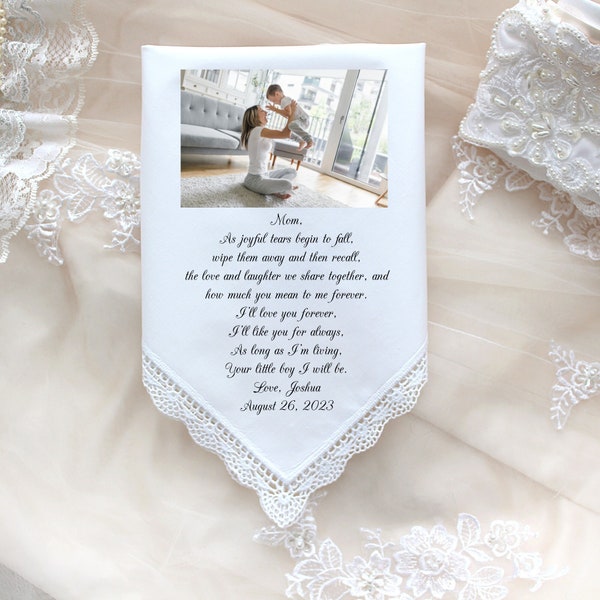 Mother of the Groom gift with photo option wedding handkerchief, Mom Handkerchief, Personalised Mother in-law Gift-CAC[505]