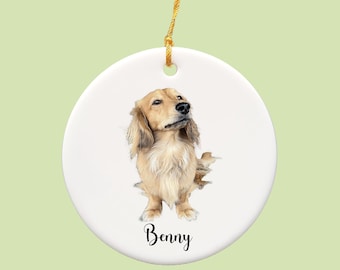 Customized Pet Ornament, Personalized Ceramic Dog Ornament, Dog Picture Ornament, Pet Owner Gift, Dog Name Ornament-[J-12-CIRCLR]