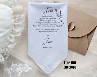 Father of the Bride handkerchief from the Bride, wedding handkerchief from daughter, printed, Father of bride gift from bride, dad gift