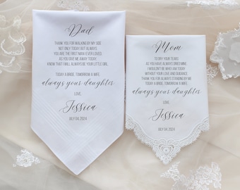 Mother of the Bride Gift & Father of the Bride Gift From Bride, Mother of Bride Wedding Handkerchief from Daughter, Gift for Parents