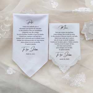 SPANISH Mother of the Bride Gift, Father of the Bride Gift, Wedding Handkerchief for Parents, Pañuelo de Boda Para los Padres de la Novia