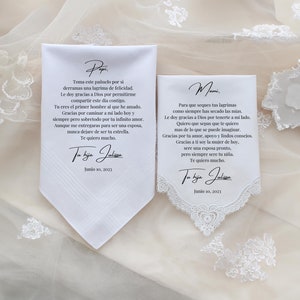 SPANISH Mother of the Bride Gift, Father of the Bride Gift, Wedding Handkerchief for Parents, Pañuelo de Boda Para los Padres de la Novia