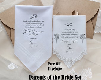 Cadeau pour la mère de la mariée, cadeau pour le père de la mariée, mouchoir de mariage personnalisé pour les parents de la mariée, cadeau de mariage d'une fille