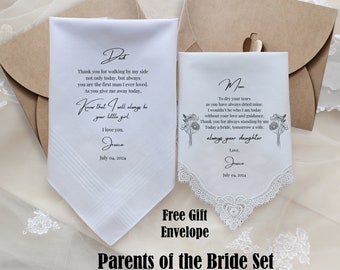 Mother of the Bride Gift, Father of the Bride Gift, Personalized Wedding Handkerchief for Parents of the Bride, Wedding Gift from Daughter