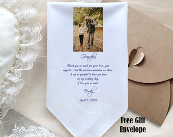 Grandpa of the Bride PHOTO handkerchief, wedding Gift for Grandpa Personalized, photo and custom message printed