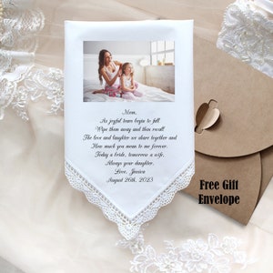 Mother of the Bride gift with photo option wedding handkerchief, Mom Handkerchief, Personalised Mother in-law Gift-CAC[84]