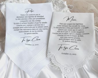 SPANISH Mother of the Bride Gift, Father of the Bride Gift, Wedding Handkerchief for Parents, Pañuelo de Boda Para los Padres de la Novia