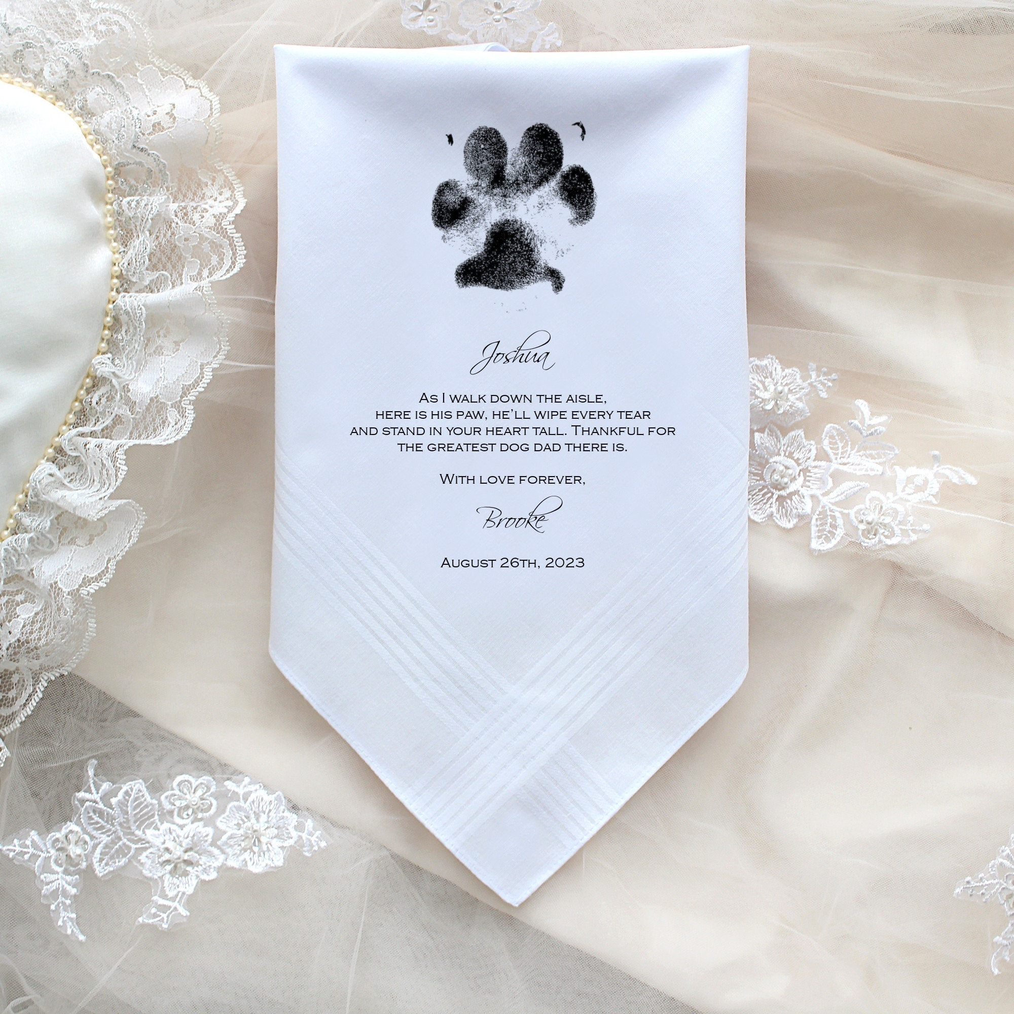 Pañuelo de boda de tu perro con foto de pata, Regalo para la Novia, Regalo para el Novio de Perro, Pañuelo PERSONALIZADO