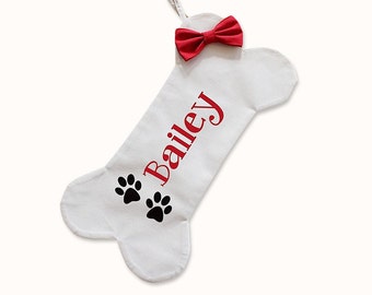 Personalized Dog Christmas Stocking, Bone Holiday Stocking for Dog, Bone-Shaped, Pet Owner Holiday Gift