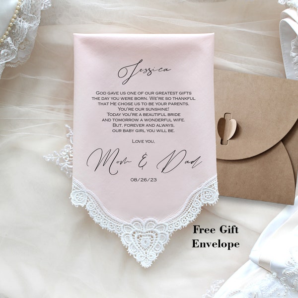 Wedding Gift for Bride from Parents - Wedding handkerchief Gift from Mom and Dad of the Bride, Mother of the Bride and Father of the Bride