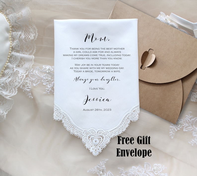 Mother of the Bride Gift, Wedding Handkerchief, CUSTOMIZED Wedding Hankies-Gift for Mom-LS11PadCop1 image 1