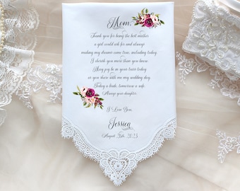 Personalized Mother of the Bride Handkerchief, Wedding Gift