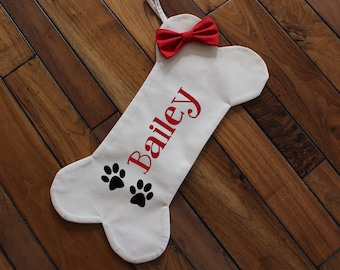 Personalized Dog Christmas Stocking, Bone Holiday Stocking for Dog, Bone-Shaped, Pet Owner Holiday Gift