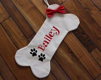 Personalized Dog Christmas Stocking, Bone Holiday Stocking for Dog, Bone-Shaped, Pet Owner Holiday Gift