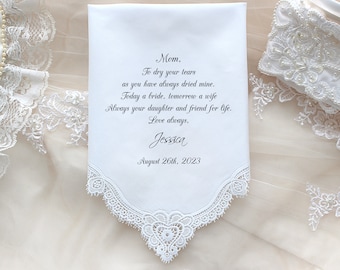 Mother of the Bride Gift, Custom wedding Handkerchief, Mom in-law gift, Personalized handkerchief for mom. LS6FCAC[87]