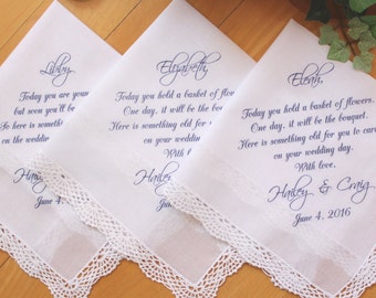 Set of 3 Flower Girl Handkerchiefs, flower girl gift, wedding Handkerchiefs, custom PRINTED wedding gift-LS5FCA[164]