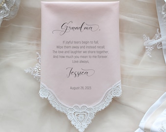 Grandma Wedding Gift, Grandma of the Bride custom wedding handkerchief, wedding favor, Personalize. FCAC[36]