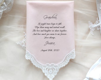 Grandma Wedding Gift, Grandma of the Bride custom wedding handkerchief, wedding favor, Personalize.