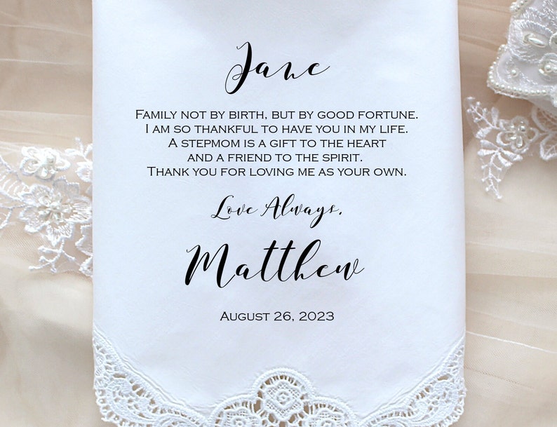Personalized StepMother Wedding Handkerchief, Custom Printed Gift image 2