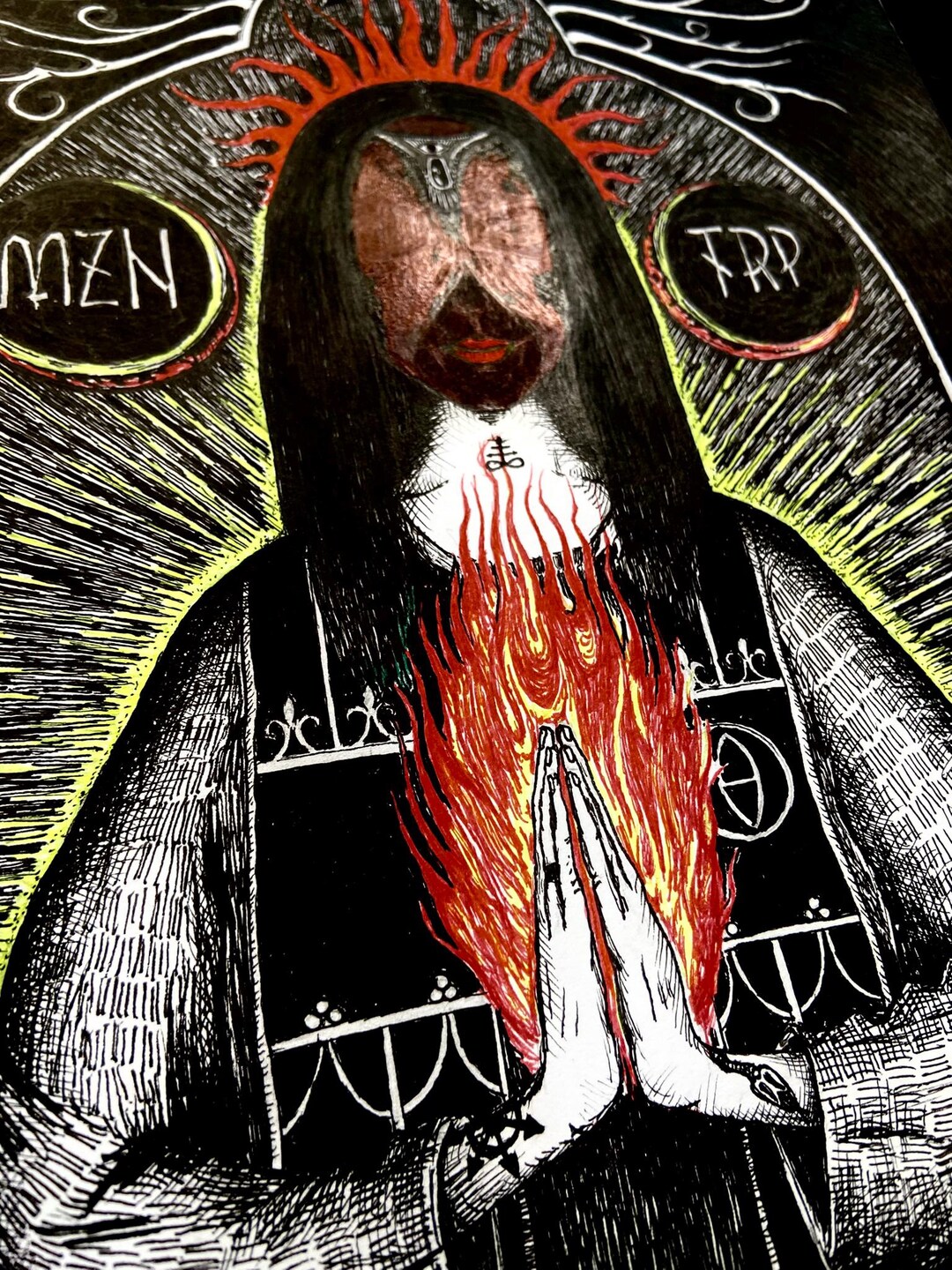 Original Mixed Media Drawing – the Witch | Occult Fire Ritual, A4 - Etsy