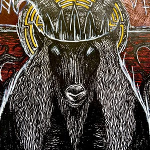 Disegno originale – Demone Capra Incoronato | Creatura occulta, A4 su carta sottile