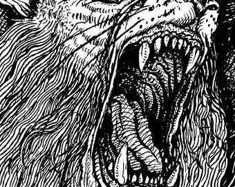 Chimera of the Abyss – Occult Mythical Beast A3 Canvas Print