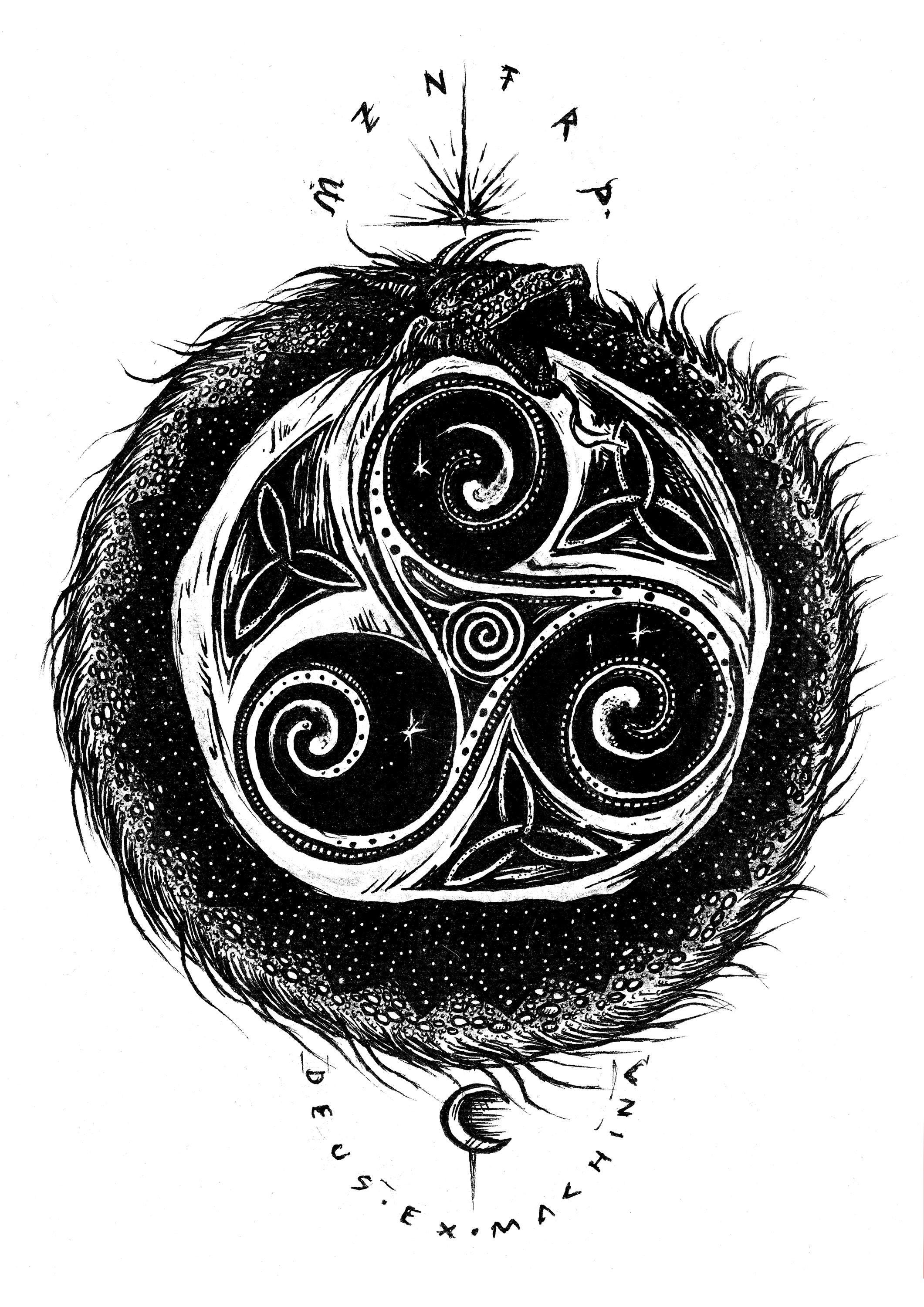 Deus Ex Machina – Triskelion & Ouroboros A3 Canvas Print