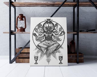 Black Dragon – Occult Multi-Armed Deity on Stretched Canvas (A2) | Dark Esoteric Wall Art by MZNTRP