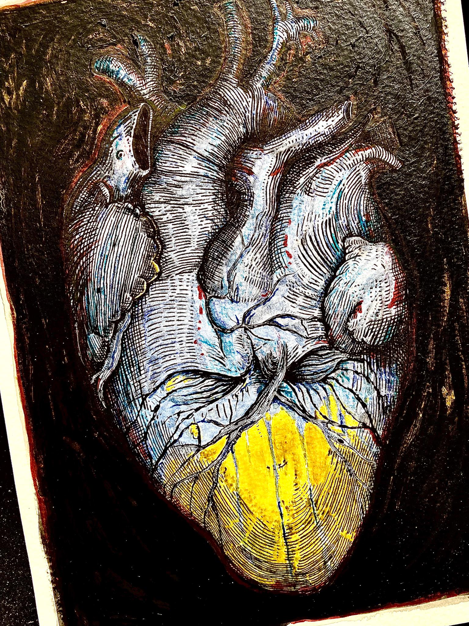 Sleeping Heart - Gothic Anatomical Art | Surreal Dark Heart Painting | Original Occult Artwork A4