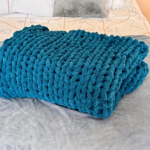 Made to Order Chunky Hand Knitted Chenille Throw Blanket