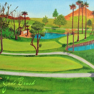 Golf Course Art Print| Oil Painting| Gift for Golfer| Golf Wall Decor| Golf Course Landscape| Green Golf Course Wall Art