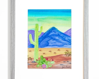 Saguaro Desert Sunset Watercolor Art Print