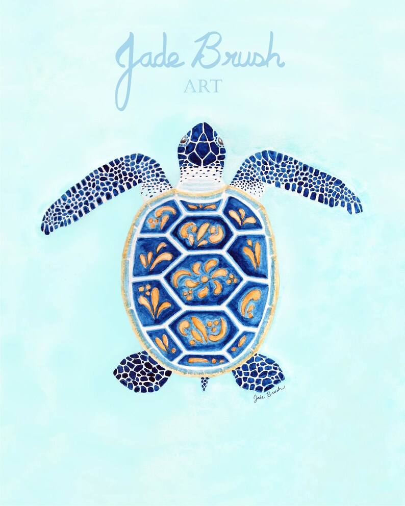 Tropical Blue Sea Turtle Watercolor Art Print - Etsy