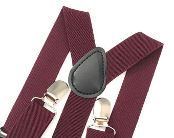 Wine Suspenders, Dark Burgundy Suspenders, Men's Suspenders, Elastic Suspenders, Wine Wedding, Ring Bearer Gift, Kids Suspenders