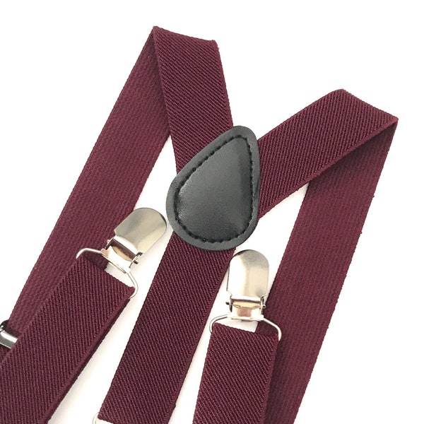 Wine Suspenders, Dark Burgundy Suspenders, Men's Suspenders, Elastic Suspenders, Wine Wedding, Ring Bearer Gift, Kids Suspenders