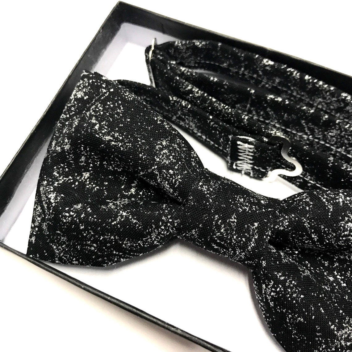 Men's Black Bow Tie Black and Silver Bow Tie Glitter Bow Etsy