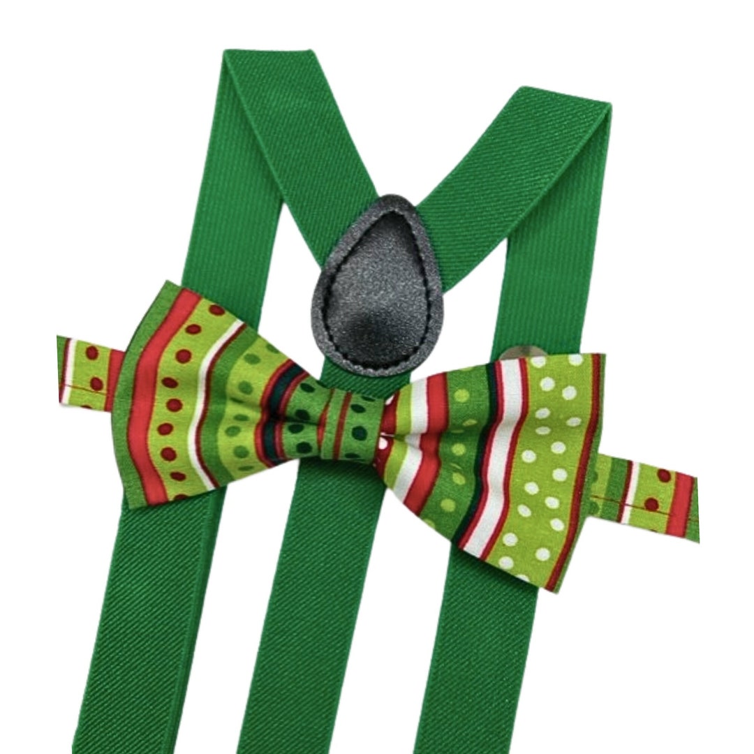 Red and Green Christmas Bow Tie With Suspenders Mens Holiday Etsy