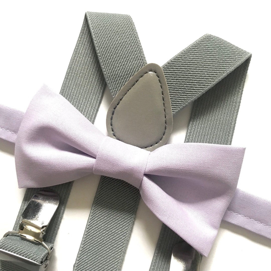 Lavender Bow Tie With Light Grey Suspenders Grey Suspenders Etsy