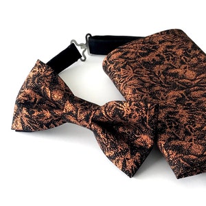 Copper bow tie and Pocket Square Set, Bow tie Sets, Bowtie Set, Copper bowties, Copper Pocket Square, Groomsmen Gifts, Metallic Bow tie image 1