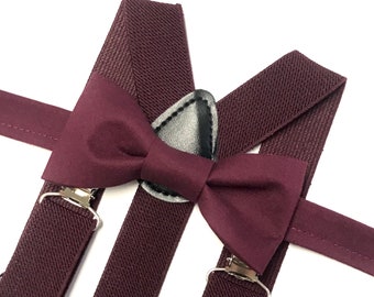 Wine bowtie with wine suspenders, Burgundy bowtie with burgundy suspenders, Wedding suspenders, Ring bearer outfit, Wine Wedding