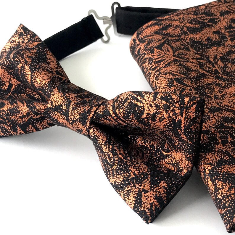 Copper bow tie and Pocket Square Set, Bow tie Sets, Bowtie Set, Copper bowties, Copper Pocket Square, Groomsmen Gifts, Metallic Bow tie image 2