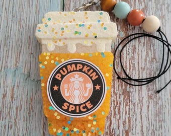 Pumpkin Spice Coffee Cup Car Freshie: Aroma Bead Air Freshener