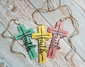 Faith Cross Car Freshie: Scented Aroma Bead Air Freshener