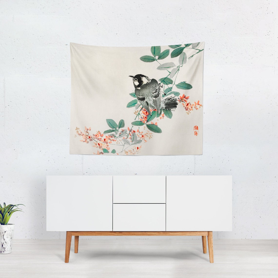 Bird Tapestry Japanese Wall Hanging Illustration Wall Art Etsy