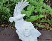 Indian warrior with eagle ceramic bisque Blank unpainted bisque Paint your own pottery Warrior face and eagle in flight 04 Bisque