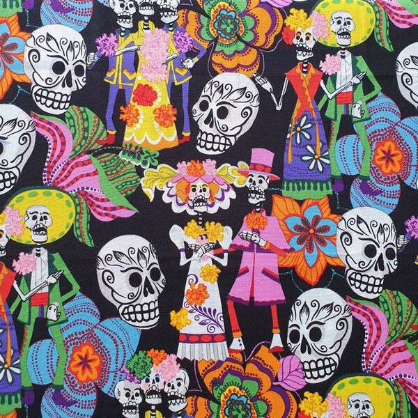 Los Novios by Alexander Henry Day of the dead Sugar skulls Folkloric fabric Rare OOP 2007 Generous half yard-Remnant 20"L x 44"W VHTF