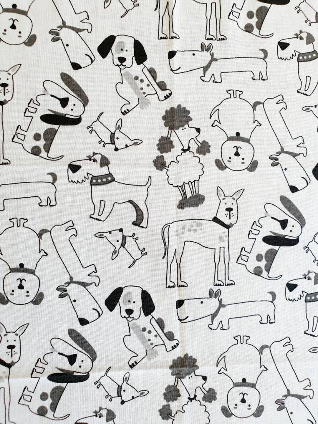 Assorted Dog Breeds Fabric Black and Grey Dogs on White Puppy Etsy