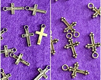 Silver Cross charms Tiny silver crosses Religious cross charms Ten (10) silver Cross charms Plain or ornate silver crosses 15mm x 8mm