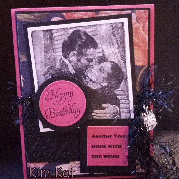 Gone With The Wind Card Birthday Pop Up Rhett Butler Scarlett O'Hara Clark Gable Mixed Media Art Handmade